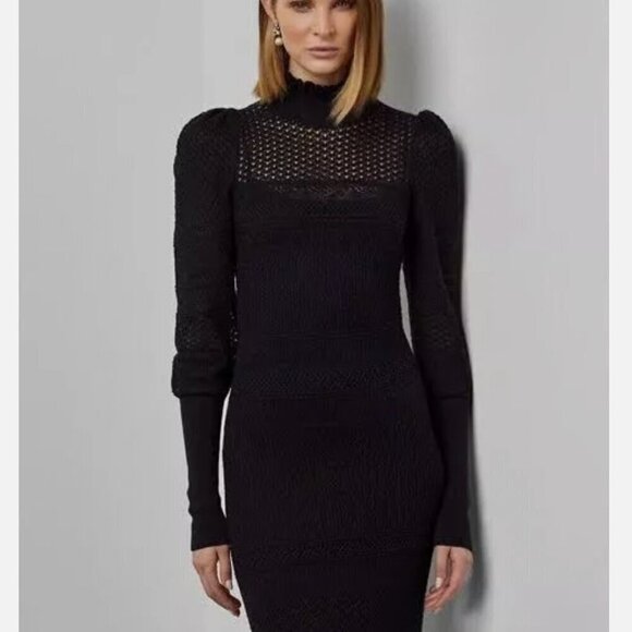 Ralph Lauren Purple Label Lace Cashmere-Silk Blend Puff-Sleeve Cocktail - Picture 4 of 15